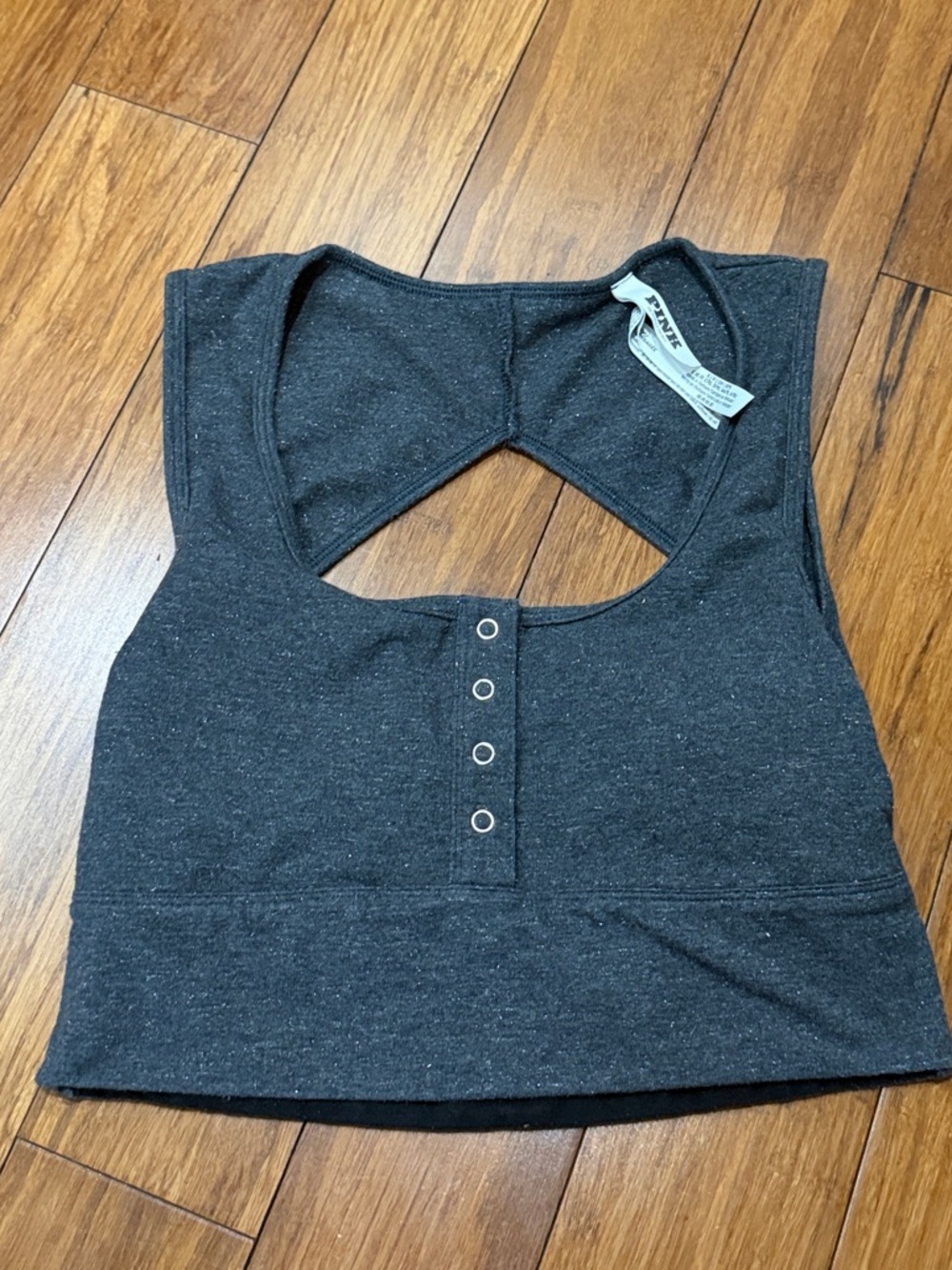 PINK Victoria's Secret Charcoal Heather shinny Snap-Front Cutout Crop Tank S